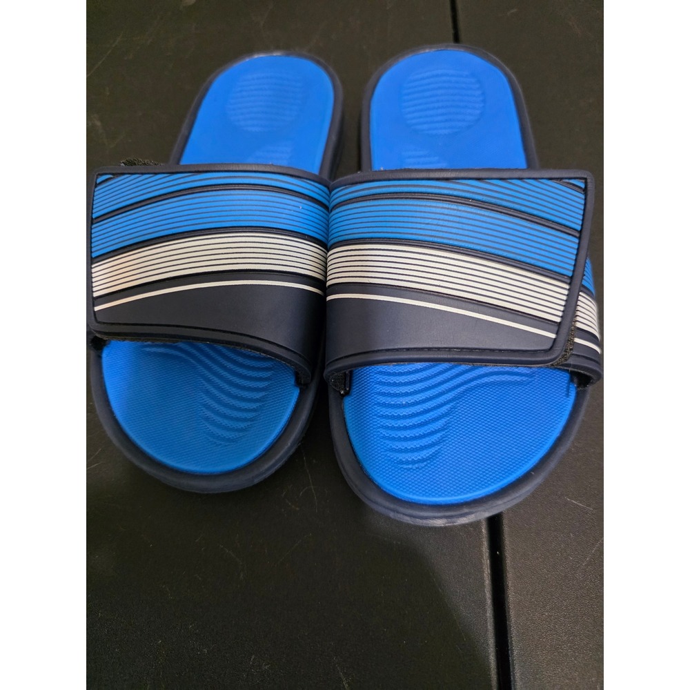 Blue Striped Slide Sandals Adjustable Strap  Youth Size 36 Casual Beach Shoes
